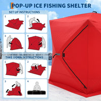 Garvee Pop-up Ice Fishing Shelter 3-4 Person, 3-Layer Insulated Ice Fishing Tent with 2 Doors & 2 Windows, Windproof Warm Portable Ice Shanty with Carrying Bag, 6 Ground Stakes & 6 Ropes