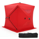 Garvee Pop-up Ice Fishing Shelter 2-3 Person, 3-Layer Insulated Ice Fishing Tent with 2 Doors & 2 Windows, Windproof Warm Portable Ice Shanty with Carrying Bag, 6 Ground Stakes & 6 Ropes - Red