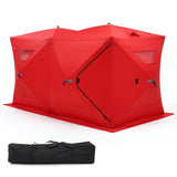 Garvee Pop-up Ice Fishing Shelter 7-8 Person, 3-Layer Insulated Ice Fishing Tent with 2 Doors & 2 Windows, Windproof Warm Portable Ice Shanty with Carrying Bag, 8 Ground Stakes & 8 Ropes - Red-1