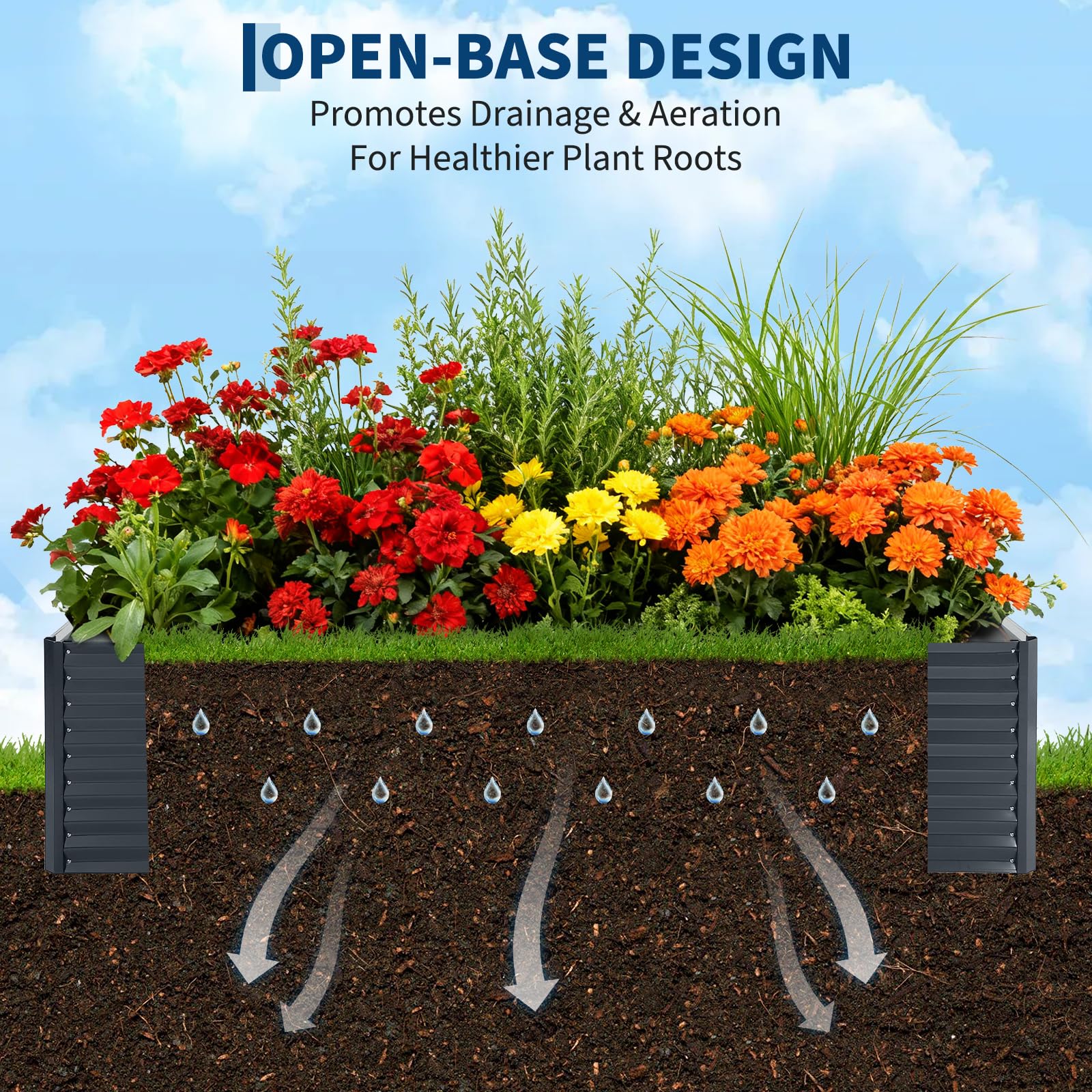 Garvee Galvanized Raised Garden Bed Kit with Cover - Extra Deep Metal Planter, Reinforced Structure, Easy Assembly, Weather-Resistant Steel, Efficient Drainage, Outdoor Vegetable Gardening
