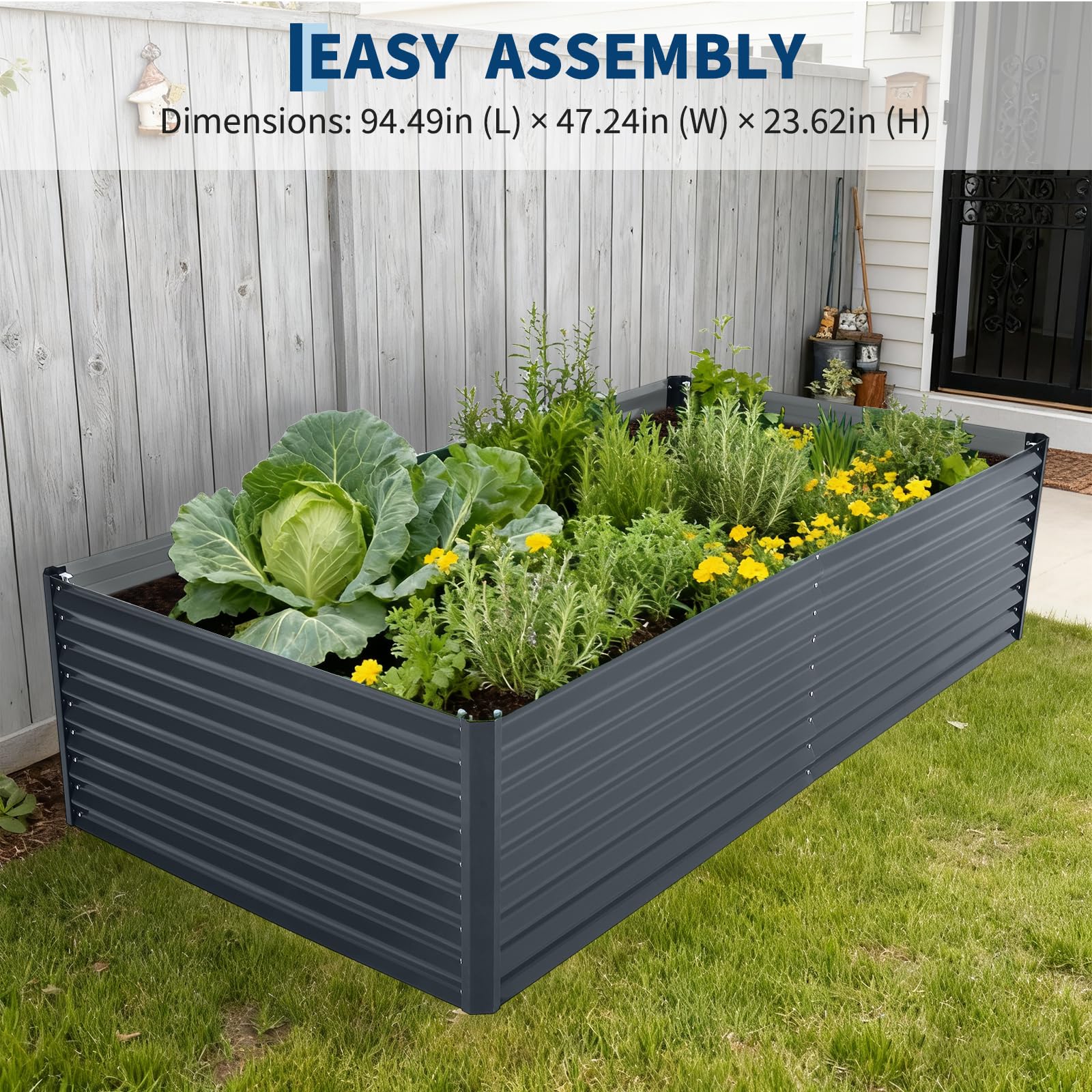 Garvee Galvanized Raised Garden Bed Kit with Cover - Extra Deep Metal Planter, Reinforced Structure, Easy Assembly, Weather-Resistant Steel, Efficient Drainage, Outdoor Vegetable Gardening