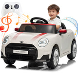 Garvee 12V BMW Mini Cooper Licensed Electric Ride-on Car for Kid, Powered by 4.5Ah Battery, Includes Positive Energy Charger, Wheels, Remote Control with Factory-Paired Code - White