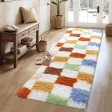 Garvee Checkered Runner Rug 2x6 Plush Fuzzy Rugs for Bedroom Hallway, Colorful Modern Shag Rug Super Soft Runner Carpet Washable Plush Fuzzy Rugs for Living Room Bedside Sofa Home Dorm Decor Aesthetic - Colorful
