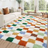 Garvee Large Area Rugs 10x13 Plush Fuzzy Rugs for Living Room,Colorful Checkered Rug Shag Rug for Bedroom, Modern Plush Soft High Pile Upgrade Non-Slip Carpet for Kids Girls and Boys Room Decor - Colorful