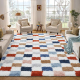 Garvee Plush Fuzzy 9x12 Area Rugs for Living Room, Washable Plush Checkered Rug for Bedroom, Modern Shag Rainbow Rugs Non Slip Soft Furry Large Carpet for Kids Room Nursery Home Decor - Brown Multi