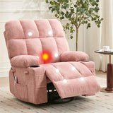 Garvee Ultra-Comfort Oversized Massage Recliner Chair with Heat, Lumbar Support, Side Pockets & Dual Cup Holders, Manual Swivel Rocker for Living Room, Bedroom, Nursery, Pink - Pink