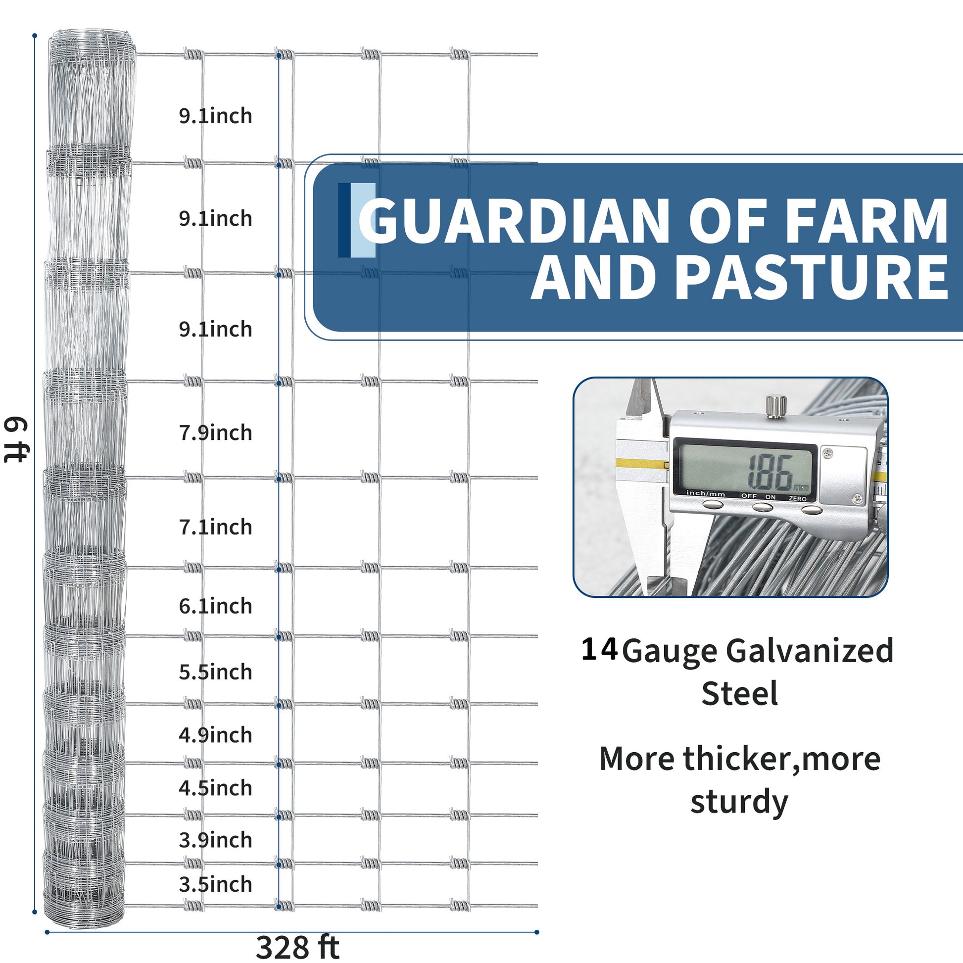 Garvee Livestock Fence, 6Ft x 328Ft Galvanized Wire Fencing, Cattle Farm Fence, Deer Fences, Heavy Zinc Goat Fences for Goat Deer Yard Livestock Protection