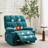 Garvee Ultra-Comfort Oversized Massage Recliner Chair with Heat, Lumbar Support, Side Pockets & Dual Cup Holders, Manual Swivel Rocker for Living Room, Bedroom, Nursery, Blue - Blue