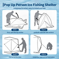 Garvee Insulated Pop-Up Ice Fishing Tent – 5-7 Person Shelter with Double Zippered Doors, 2x49ft LED Light Strips, Weather-Resistant, Windproof, Easy Setup, Carry Bag, Anchors, Battery Packs – Blue + 2 Side Black, 141.73x70.8x77.74in, 2x15m Light Strips