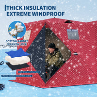 Garvee Insulated Pop-Up Ice Fishing Tent – 5-7 Person Portable Shelter with Double Zippered Doors, Large Windows, 2x49ft LED Light Strips, Windproof, Easy Setup, Carry Bag, Battery Packs – Red, 141.73x70.8x77.74in, 2x15m Light Strips