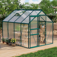 Garvee 6 x 8 FT Polycarbonate Greenhouse with Aluminum Frame, Sliding Door & Adjustable Roof Vent, Heavy-Duty Outdoor Greenhouse for Backyard, Garden, Patio