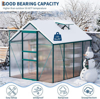 Garvee 6 x 8 FT Polycarbonate Greenhouse with Aluminum Frame, Sliding Door & Adjustable Roof Vent, Heavy-Duty Outdoor Greenhouse for Backyard, Garden, Patio
