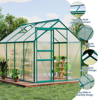 Garvee 6 x 8 FT Polycarbonate Greenhouse with Aluminum Frame, Sliding Door & Adjustable Roof Vent, Heavy-Duty Outdoor Greenhouse for Backyard, Garden, Patio