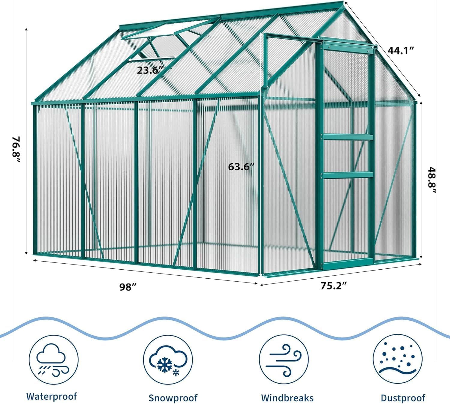Garvee 6 x 8 FT Polycarbonate Greenhouse with Aluminum Frame, Sliding Door & Adjustable Roof Vent, Heavy-Duty Outdoor Greenhouse for Backyard, Garden, Patio
