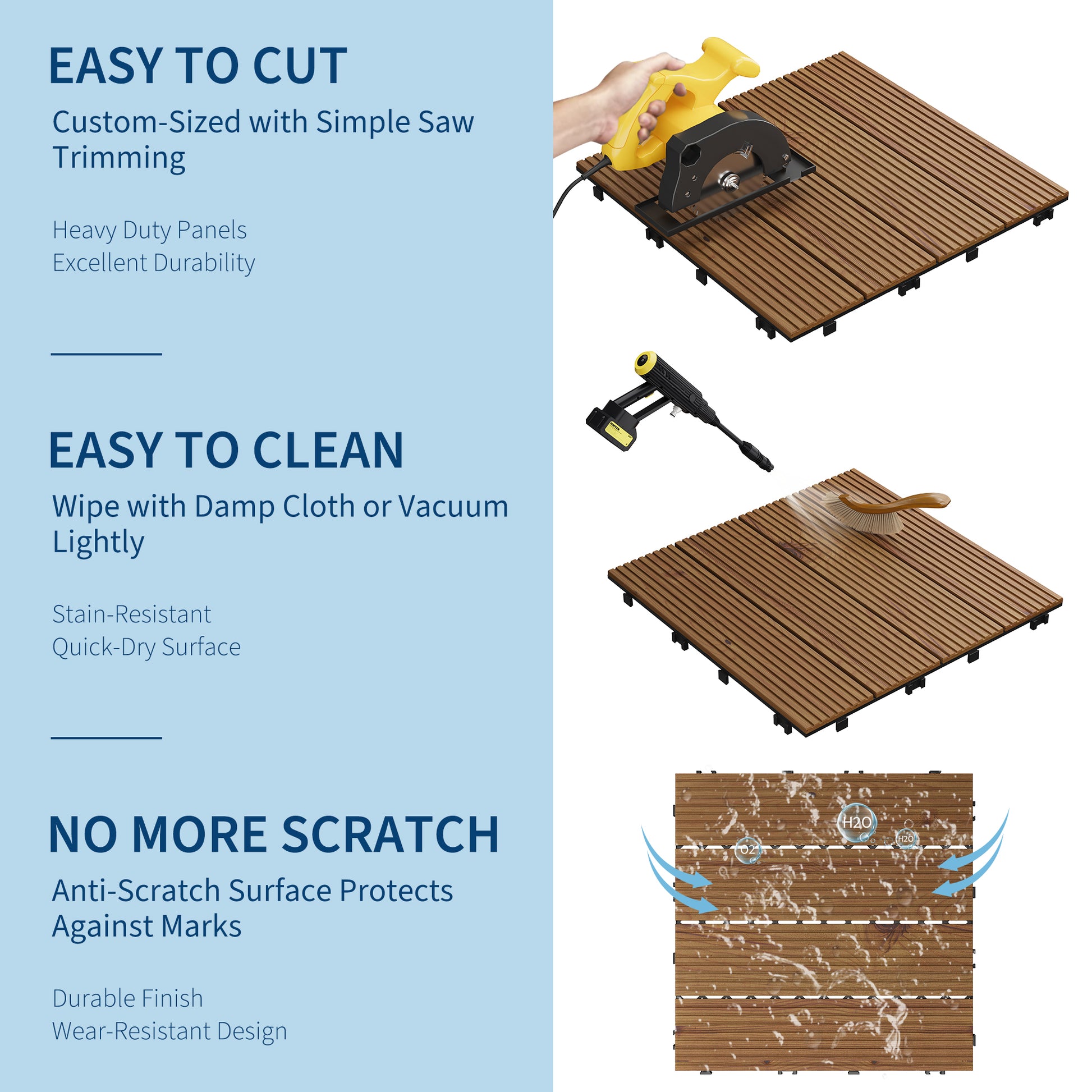 Garvee Acacia Wood interlinked Deck Tiles - 12"x12" 33PCS Non-Slip Waterproof Patio & Balcony Flooring, Snap Together, Covers 32 Sq Ft, Outdoor & Indoor Wall Decor, Brown Finish