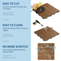 Garvee Acacia Wood interlinked Deck Tiles - 12"x12" 33PCS Non-Slip Waterproof Patio & Balcony Flooring, Snap Together, Covers 32 Sq Ft, Outdoor & Indoor Wall Decor, Brown Finish