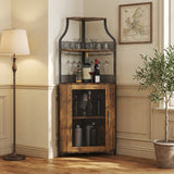 Garvee Corner Wine Bar Rack Cabinet with Detachable Wine Rack, Bar Cabinet with Glass Holder and Mesh Door, Liquor Coffe Bar Cabinet with Adjustable Shelves, Rustic Brown - Rustic Brown