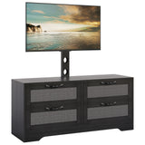 Garvee 4 Drawers Dresser TV Stand with Mount, Rattan Entertainment Center for TVs Up to 70 Inch, Farmhouse Style MDF Media Console for Living Room, Bedroom, Black - Black