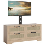 Garvee 4 Drawers Dresser TV Stand with Mount, Rattan Entertainment Center for TVs Up to 70 Inch, Farmhouse Style MDF Media Console for Living Room, Bedroom, Natural Wood - Natural Wood