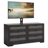 Garvee Modern Design TV Stand with Mount, 47.2" Entertainment Center, 6-Drawer Rattan Dresser for 32-85" TVs, Ample Storage, Media Console for Apartment Living Room or Bedroom, Black - Black