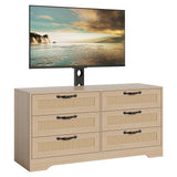 Garvee Modern Design TV Stand with Mount, 47.2" Entertainment Center, 6-Drawer Rattan Dresser for 32-85" TVs, Ample Storage, Media Console for Apartment Living Room or Bedroom, Natural Wood - Natural Wood