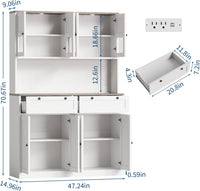 Garvee Modern 71" Tall Kitchen Pantry Cabinet with Glass Doors, Adjustable Shelves, Charging Station and Microwave Stand for Dining Room and Living Room, White