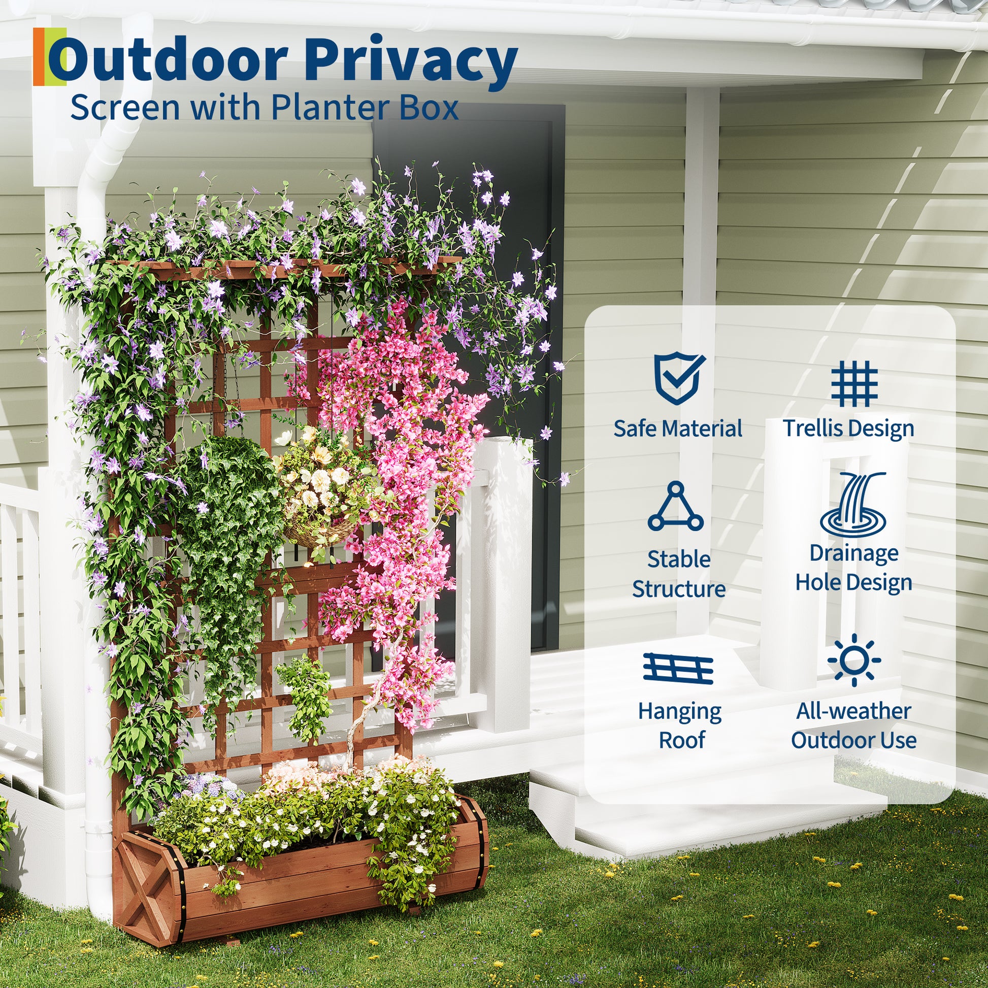 Garvee 67" Tall Wooden Raised Garden Bed with Trellis & Roof – Large Elevated Planter Box with Legs, Hooks & Drainage – Ideal for Outdoor Vegetables, Flowers, Climbing Plants – Sturdy Planter for Patio, Yard, Balcony – Brown