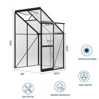 Garvee 4×4FT Lean-To Polycarbonate Greenhouse Kit, Heavy Duty Walk-In Plant Shelter with Sliding Door & Adjustable Roof Vent, Black