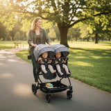 Garvee Foldable Double Baby Stroller with Adjustable Recline Canopy, Safety Harness and Parent Cup Holders for Newborns & Toddlers, Light Grey - Light Grey