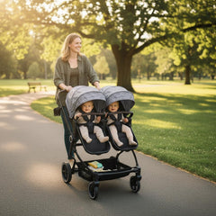 Garvee Foldable Double Baby Stroller with Adjustable Recline Canopy, Safety Harness and Parent Cup Holders for Newborns & Toddlers, Light Grey - Light Grey