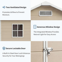Garvee Heavy-Duty Resin Outdoor Storage Outdoor Storage 6x4 FT with Floor, Window, Lockable Double-Wall Door, Sloped Roof – Waterproof, Weather-Resistant – Garden Storage for Patio, Lawn Mower, Bikes, Tools – Light Brown