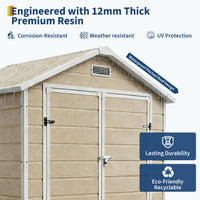 Garvee Heavy-Duty Resin Outdoor Storage Outdoor Storage 6x4 FT with Floor, Window, Lockable Double-Wall Door, Sloped Roof – Waterproof, Weather-Resistant – Garden Storage for Patio, Lawn Mower, Bikes, Tools – Light Brown