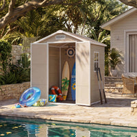Garvee Heavy-Duty Resin Outdoor Storage Outdoor Storage 6x4 FT with Floor, Window, Lockable Double-Wall Door, Sloped Roof – Waterproof, Weather-Resistant – Garden Storage for Patio, Lawn Mower, Bikes, Tools – Light Brown