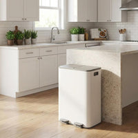 Garvee Stainless Steel Dual Compartment Trash Can 2 x 8 Gal Kitchen Recycling Bin Grayish-White