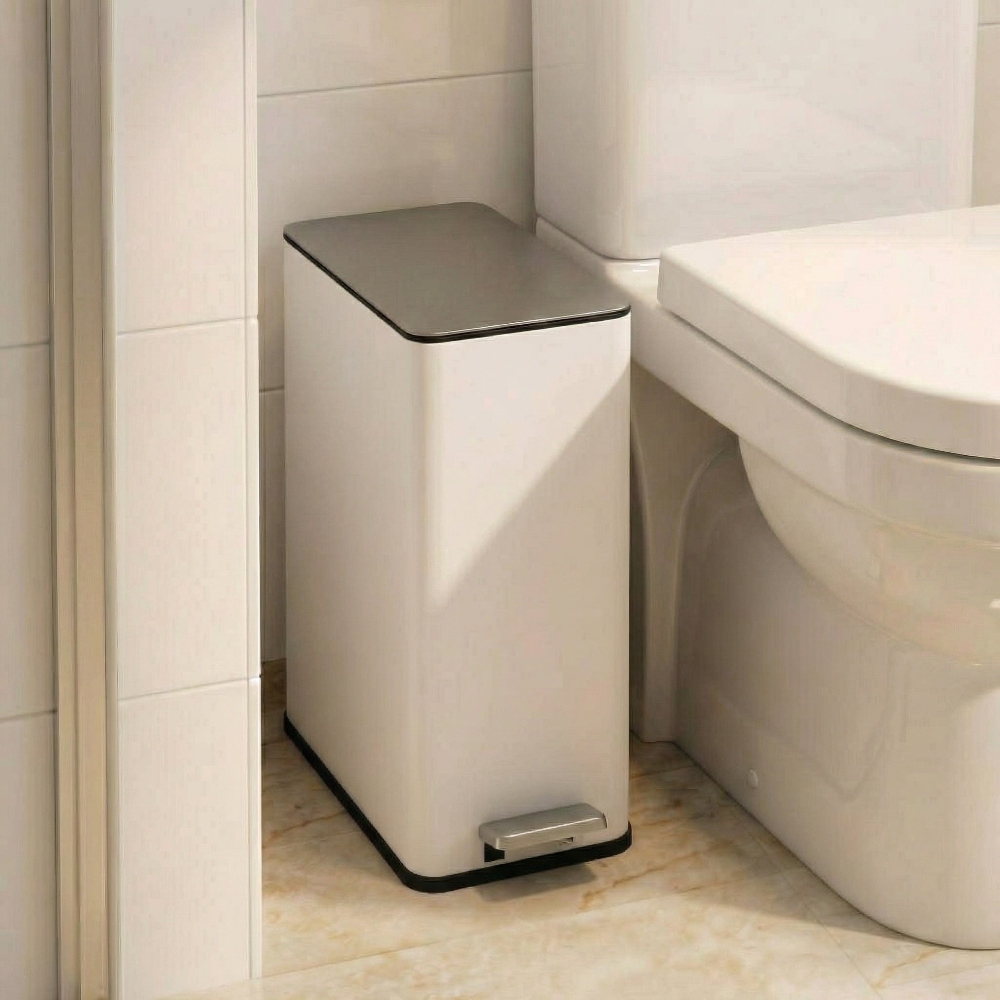 Garvee 4 Gallon Stainless Steel Step Trash Can with Removable Inner Bucket and Soft-Close Lid for Bathroom Living Room and Office, White