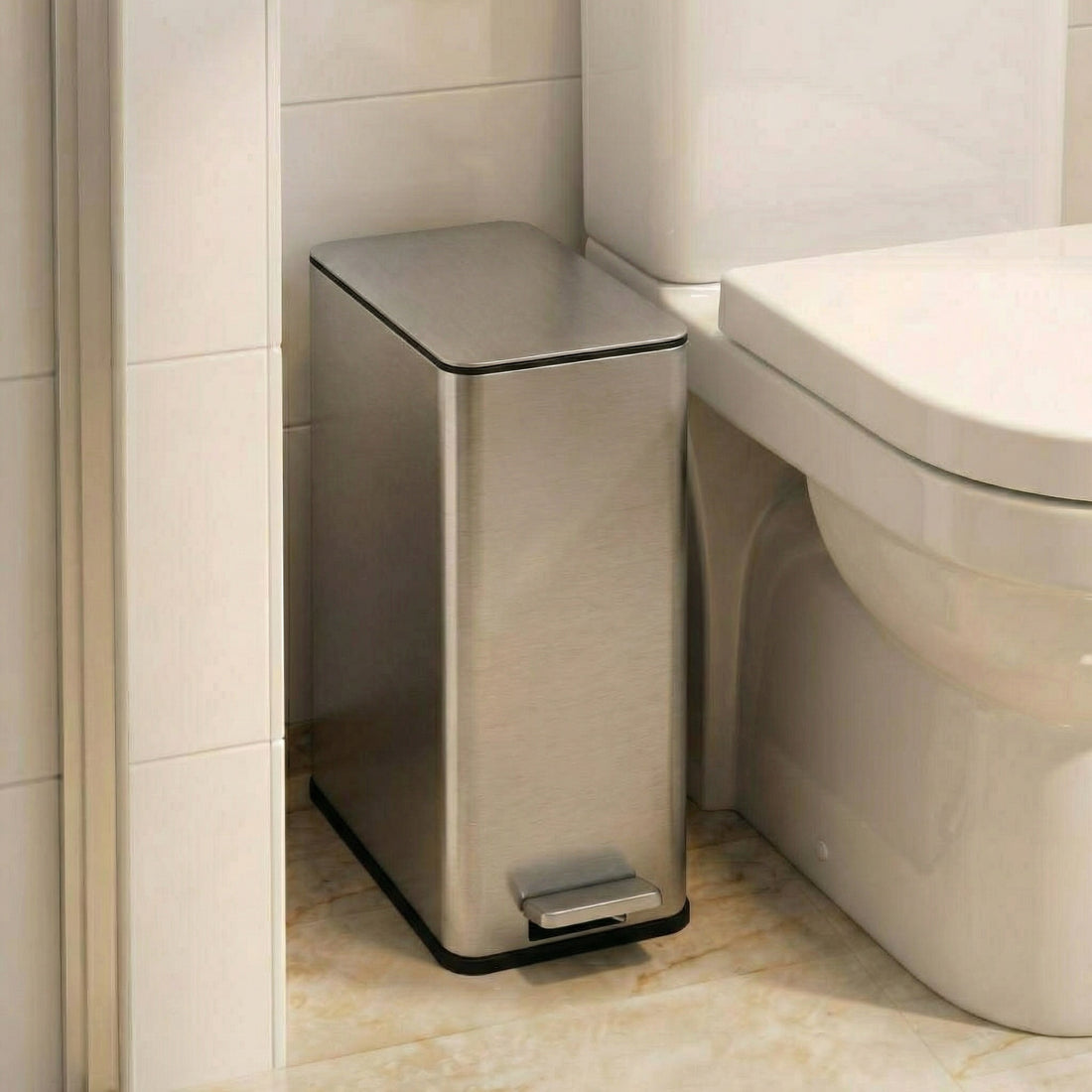 Garvee 4 Gallon Stainless Steel Step Trash Can with Removable Inner Bucket and Soft-Close Lid for Bathroom Living Room and Office, Silver