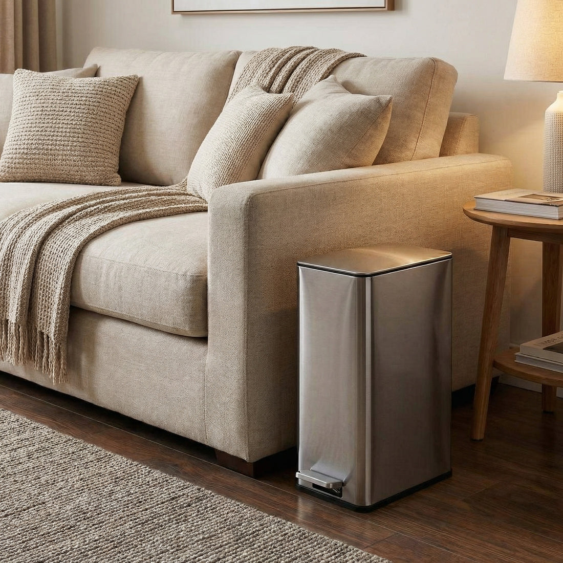 Garvee 4 Gallon Stainless Steel Step Trash Can with Removable Inner Bucket and Soft-Close Lid for Bathroom Living Room and Office, Silver