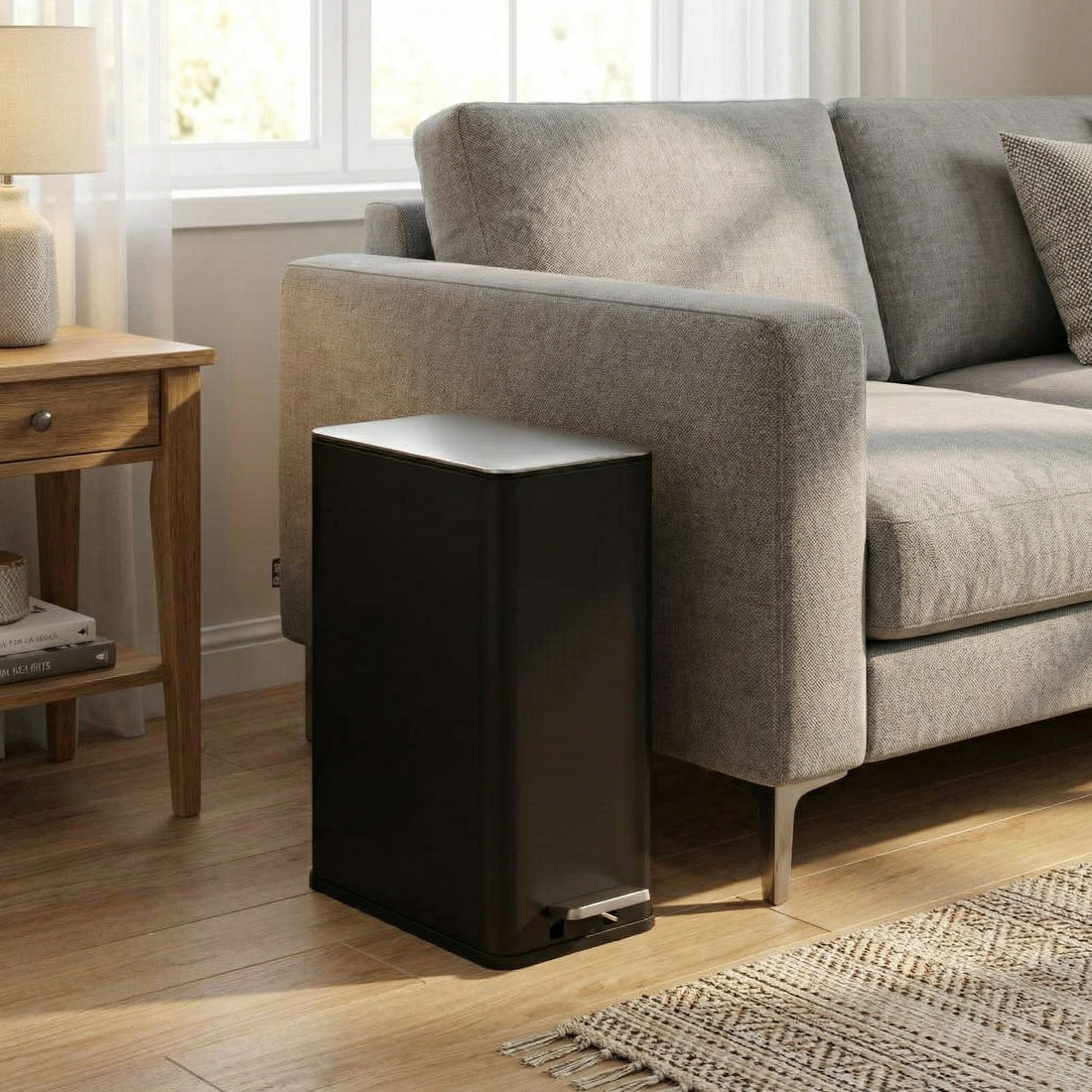 Garvee 4 Gallon Stainless Steel Step Trash Can with Removable Inner Bucket and Soft-Close Lid for Bathroom Living Room and Office, Black