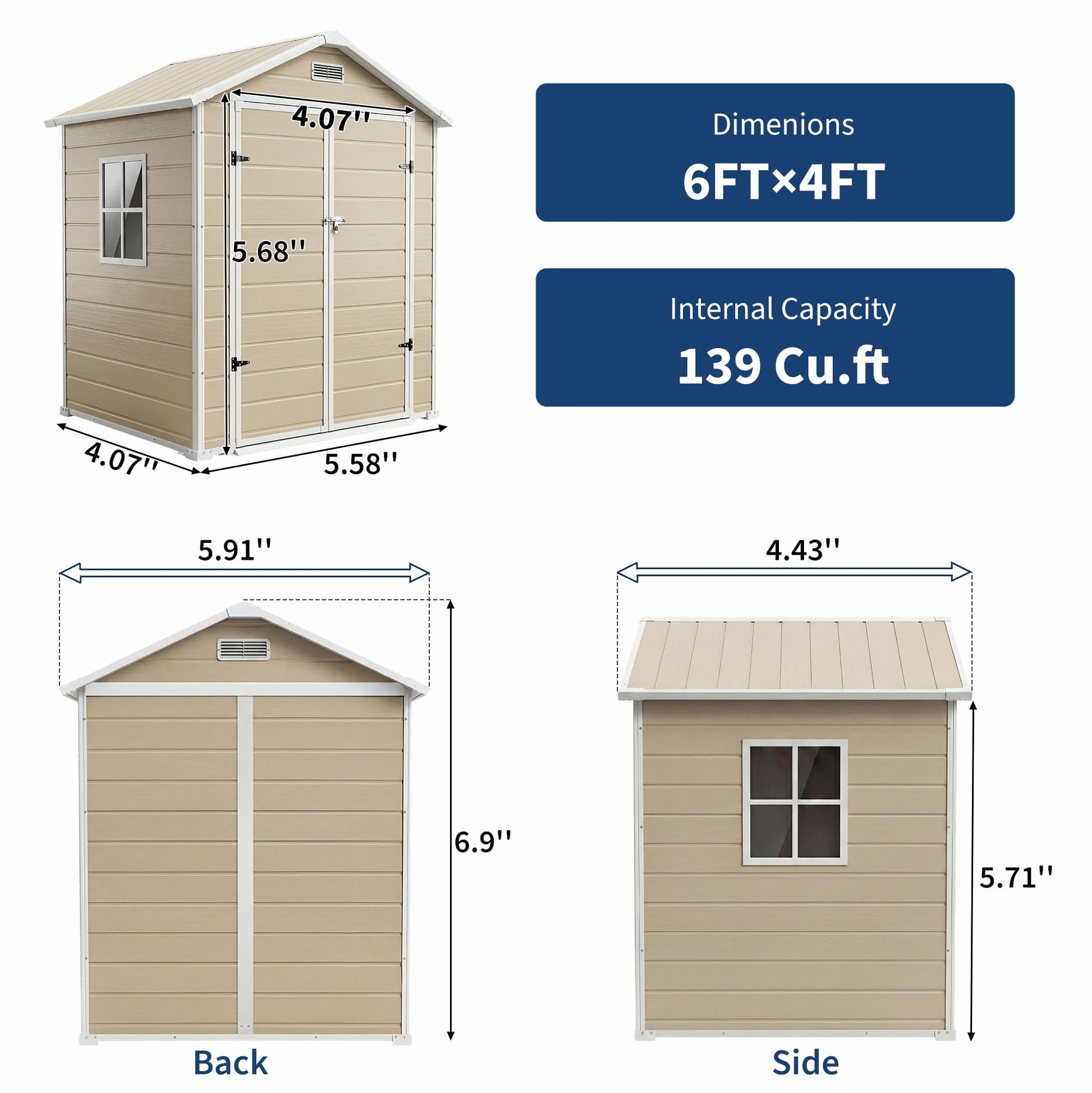 Garvee Heavy-Duty Resin Outdoor Storage Outdoor Storage 6x4 FT with Floor, Window, Lockable Double-Wall Door, Sloped Roof – Waterproof, Weather-Resistant – Garden Storage for Patio, Lawn Mower, Bikes, Tools – Light Brown