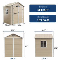 Garvee Heavy-Duty Resin Outdoor Storage Outdoor Storage 6x4 FT with Floor, Window, Lockable Double-Wall Door, Sloped Roof – Waterproof, Weather-Resistant – Garden Storage for Patio, Lawn Mower, Bikes, Tools – Light Brown