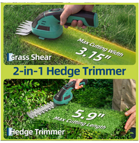 Garvee Cordless Grass Shear & Shrub Trimmer 7.2V, 2-in-1 Handheld Hedge Cutter with 2000mAh Battery, 60 Min Runtime & Type-C Charging