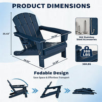 Garvee Folding Adirondack Chair HDPE Wood-Grain Cup Holder Foldable Sturdy 380lbs Navy Blue for Patios Decks Fire Pits