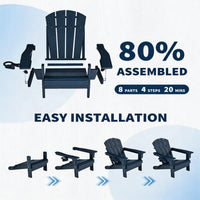 Garvee Folding Adirondack Chair HDPE Wood-Grain Cup Holder Foldable Sturdy 380lbs Navy Blue for Patios Decks Fire Pits