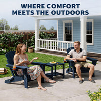 Garvee Folding Adirondack Chair HDPE Wood-Grain Cup Holder Foldable Sturdy 380lbs Navy Blue for Patios Decks Fire Pits