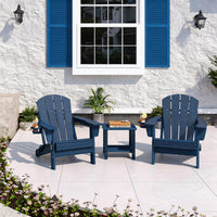 Garvee Folding Adirondack Chair HDPE Wood-Grain Cup Holder Foldable Sturdy 380lbs Navy Blue for Patios Decks Fire Pits