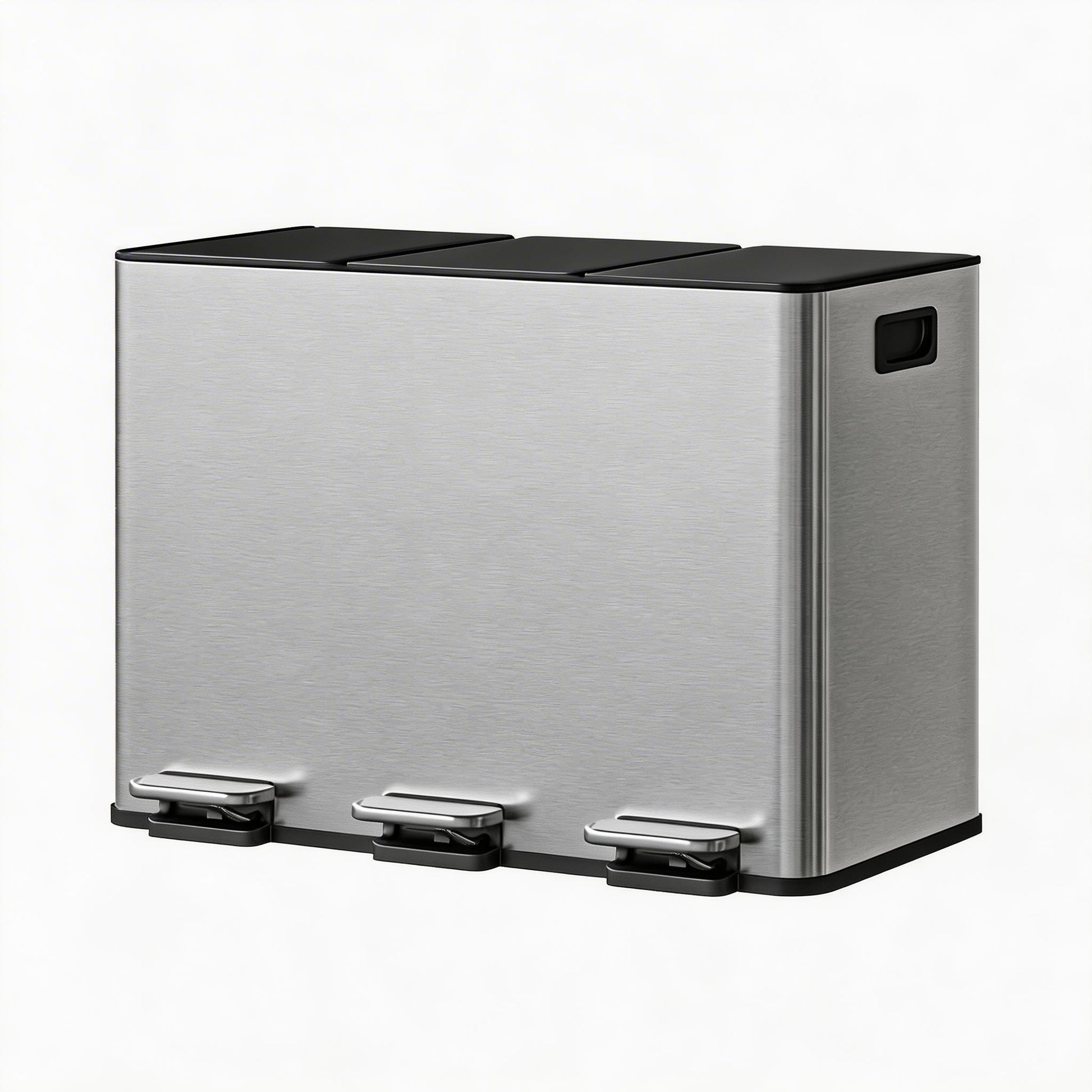 Garvee 45L 3-Compartment Stainless Steel Trash Bin With Soft-Close Lid & Removable Buckets For Kitchen Waste Sorting, Durable Odor-Resistant, Side Handles