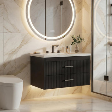 Garvee Modern 24" Wall-Mounted Floating Bathroom Vanity with Ceramic Sink and Soft-Close Drawers, Black