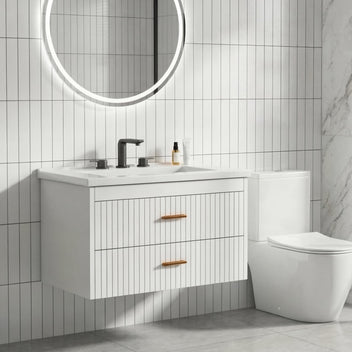 Garvee Modern 30" Wall-Mounted Floating Bathroom Vanity with Ceramic Sink and Soft-Close Drawers,  White