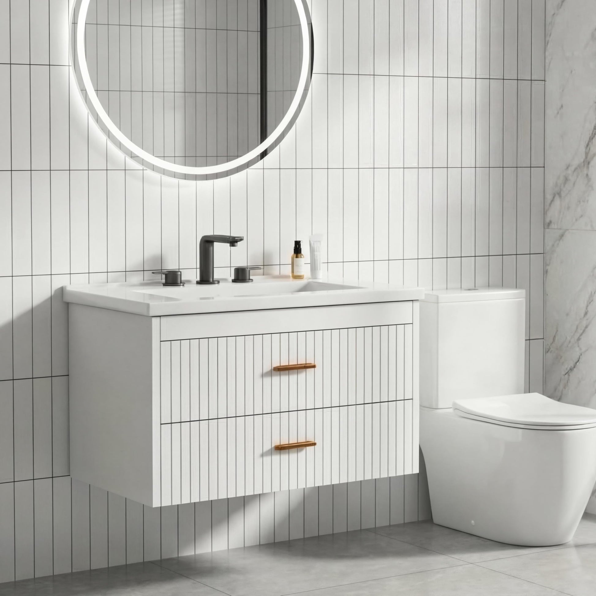 Garvee Modern 30" Wall-Mounted Floating Bathroom Vanity with Ceramic Sink and Soft-Close Drawers,  White