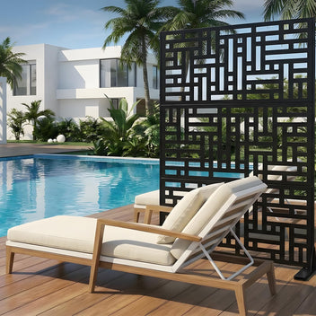 Garvee 70"x47" 3-Panel Metal Outdoor Privacy Screen in Geometry Design for Patio, Deck, Balcony, Yard and Garden, Black